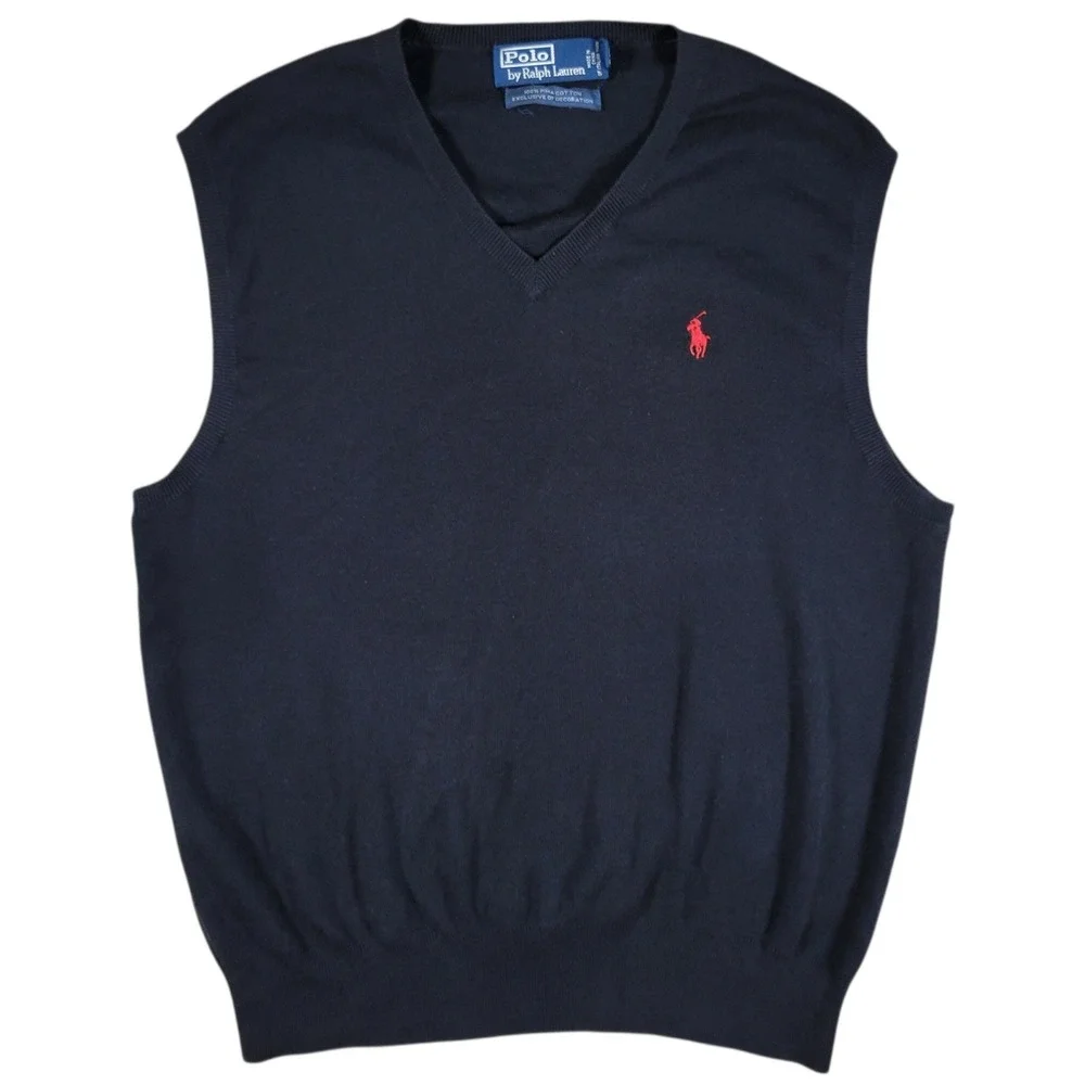 Polo Ralph Lauren Sweater Vest Mens M Black Pima Cotton V-Neck Preppy Classic